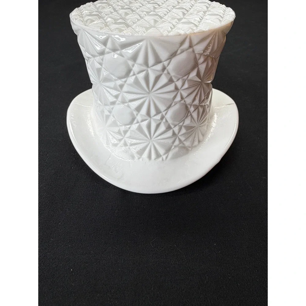 Vintage White Milk Glass Top Hat Daisy and Button Pattern Planter Decor